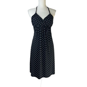 Vintage Lipstick Y2K Black & White Polka Dot‎ Geometric Halter Dress Sz S